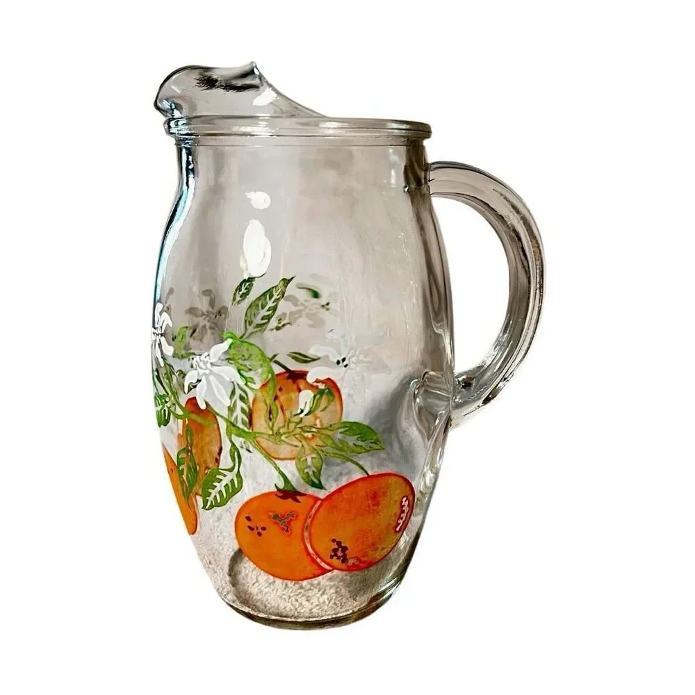 Vintage Orange Juice Glass Pitcher w/ Ice Lip ~ Retro 🍊
